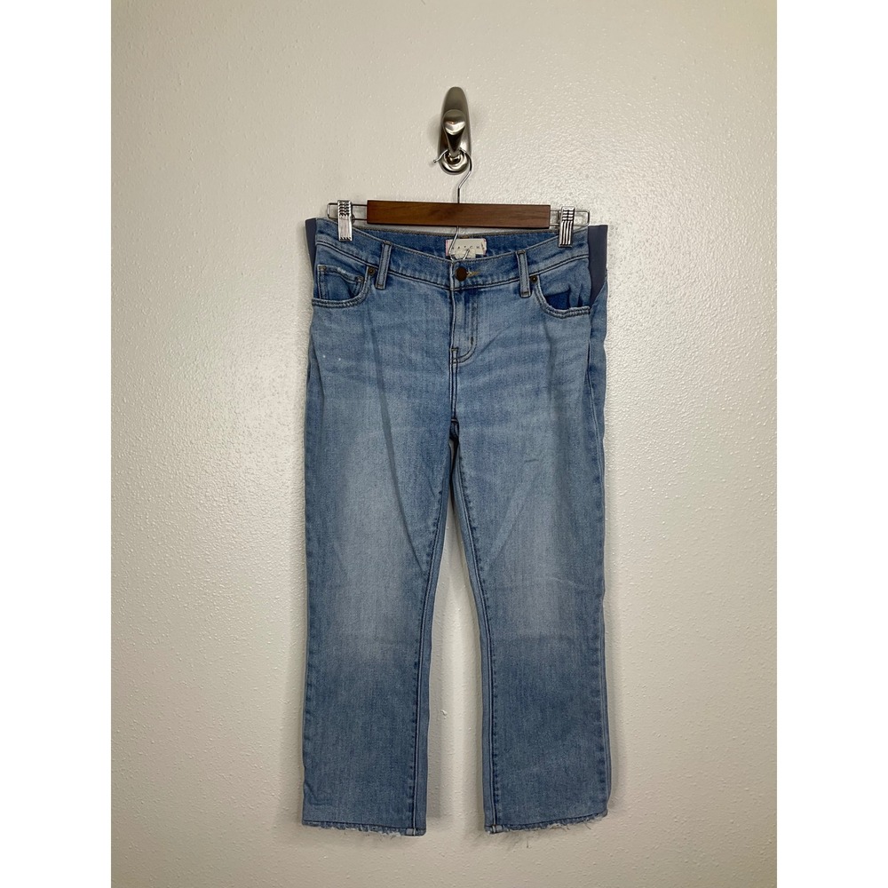 Hatch Maternity Cropped Straight Leg Jeans Light Wash Raw Hem Blue Size 26